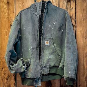 Carhartt Vintage Faded Green Distressed Hooded Jacket